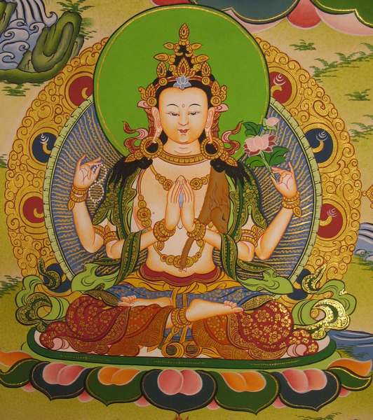 Tibetan Thangka Of Manjushri, [24k Real Gold]