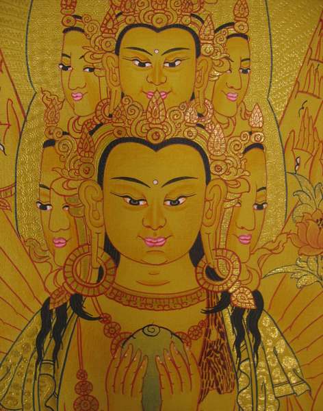 Tibetan Thangka Of Lokeshvara, [24k Real Gold]