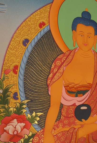 Tibetan Thangka Of Shakyamuni, [24k Real Gold]