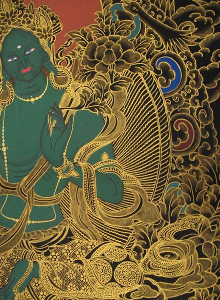 Tibetan Thangka Of Green Tara