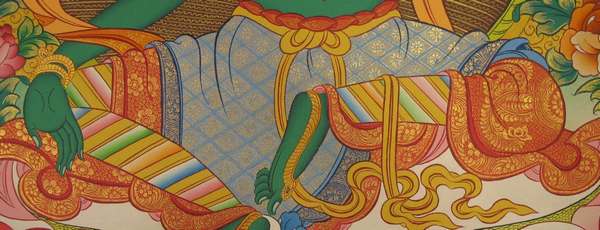 Tibetan Thangka Of Green Tara, [24k Real Gold]