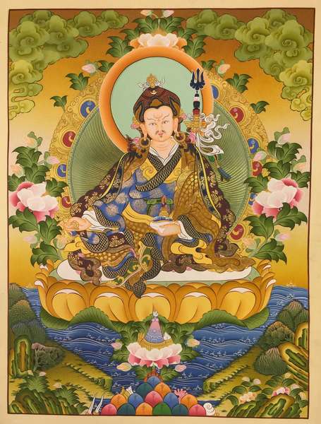 Tibetan Thangka Of Guru Rinpoche, [24k Real Gold]