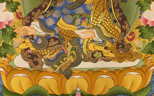 Tibetan Thangka Of Guru Rinpoche, [24k Real Gold]