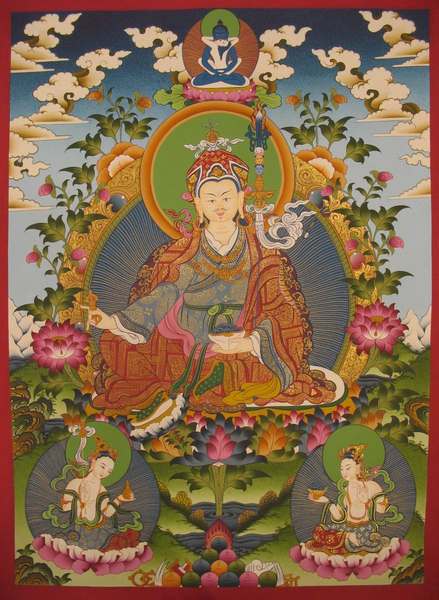 Tibetan Thangka Of Guru Rinpoche, [24k Real Gold]