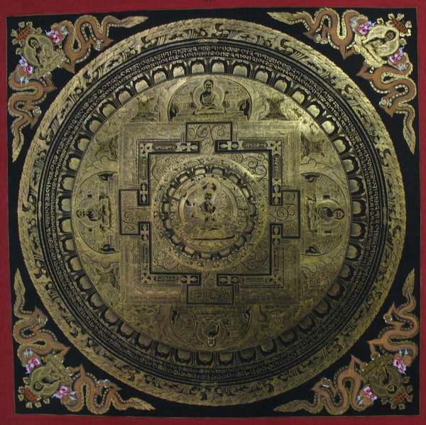 Tibetan Thangka Of Manjushri Mandala, [24k Real Gold]