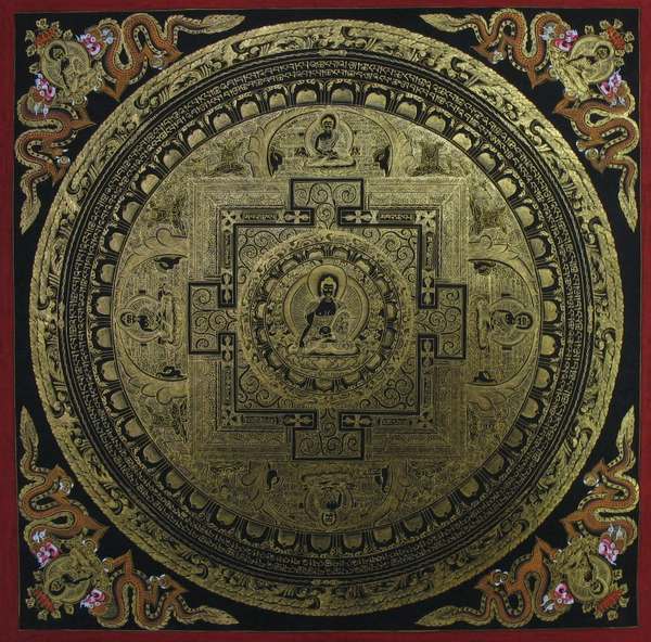 Tibetan Thangka Of Shakyamuni Mandala, [24k Real Gold]