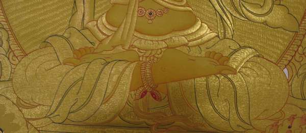 Tibetan Thangka Of Manjushri, [24k Real Gold]