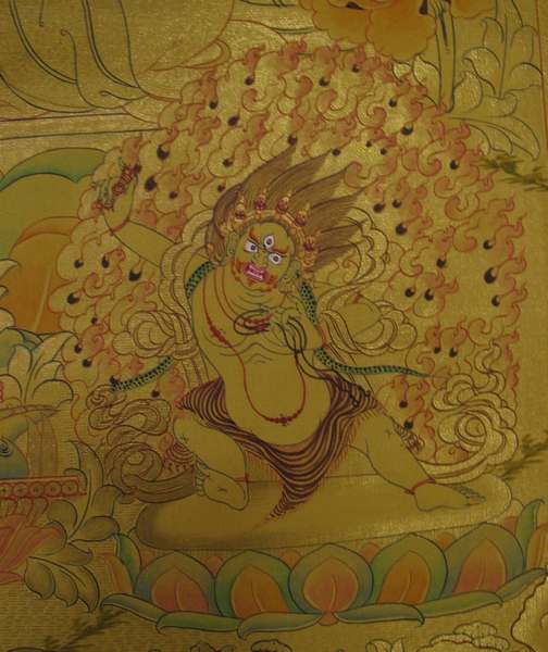 Tibetan Thangka Of Manjushri, [24k Real Gold]