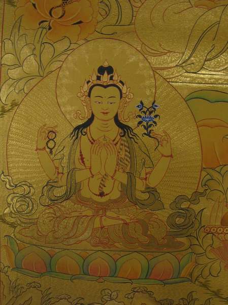 Tibetan Thangka Of Manjushri, [24k Real Gold]