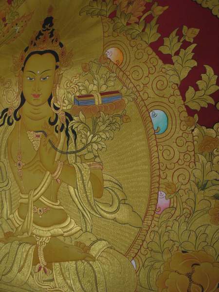 Tibetan Thangka Of Manjushri, [24k Real Gold]