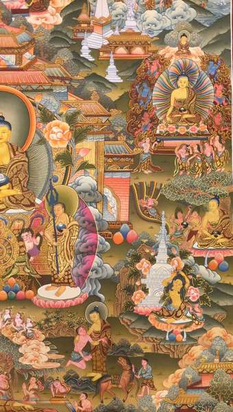 [master Quality] Tibetan Thangka Of Buddha Life Story, [24k Real Gold], [rare Find]