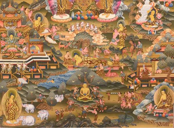 [master Quality] Tibetan Thangka Of Buddha Life Story, [24k Real Gold], [rare Find]