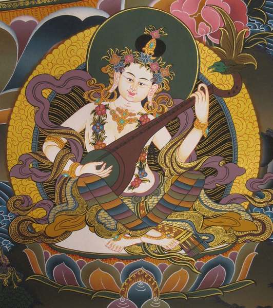 [hq] Tibetan Thangka Of Green Tara, [24k Real Gold]