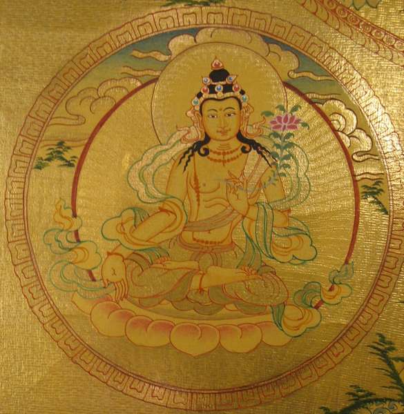 [master Quality] Tibetan Thangka Of Manjushri, [24k Real Gold]