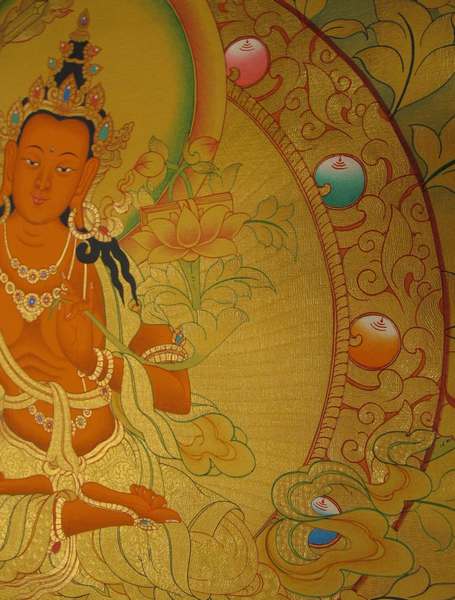 [master Quality] Tibetan Thangka Of Manjushri, [24k Real Gold]