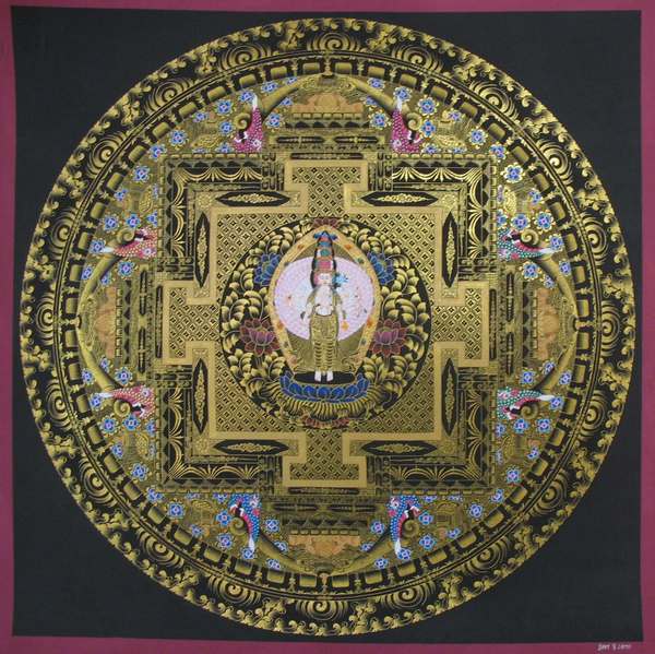 Tibetan Thangka Of Lokeshvara Mandala, [24k Real Gold]