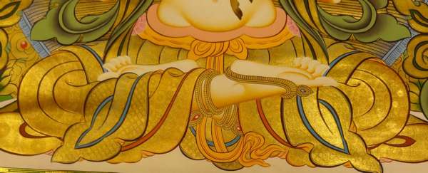 [master Quality] Tibetan Thangka Of Big Chenrezig, [24k Real Gold], Three Great Bodhisattvas