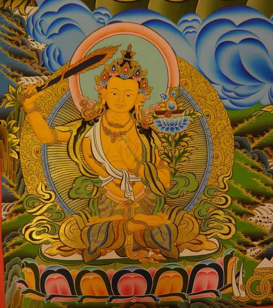 [master Quality] Tibetan Thangka Of Big Chenrezig, [24k Real Gold], Three Great Bodhisattvas