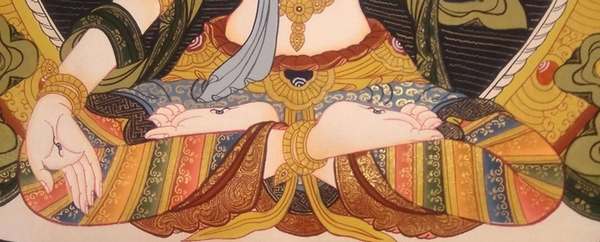 Tibetan Thangka Of White Tara, [24k Real Gold],three Long Life Deities