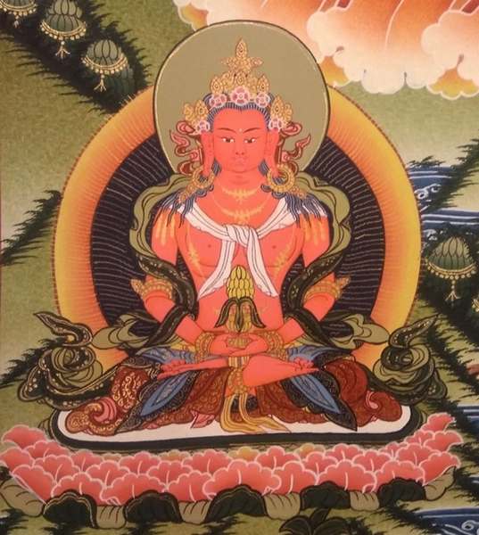 Tibetan Thangka Of White Tara, [24k Real Gold],three Long Life Deities