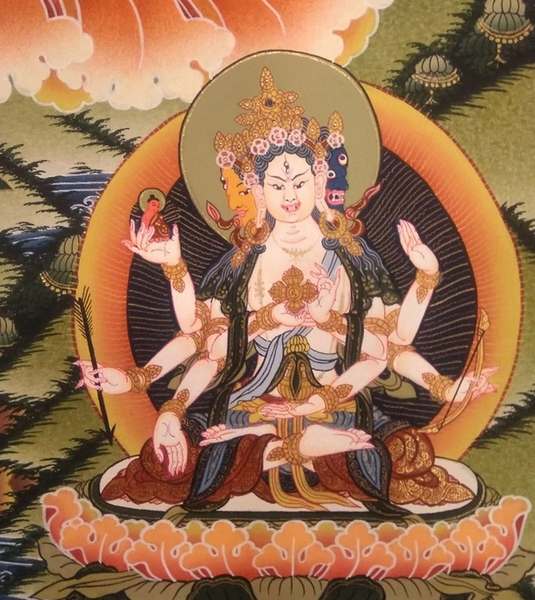 Tibetan Thangka Of White Tara, [24k Real Gold],three Long Life Deities