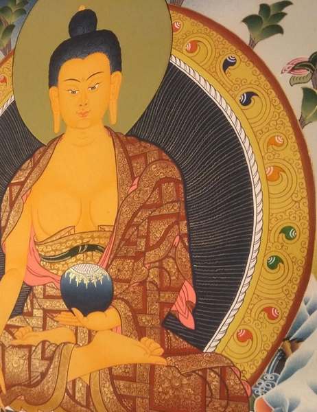 Tibetan Thangka Of Shakyamuni, [24k Real Gold]