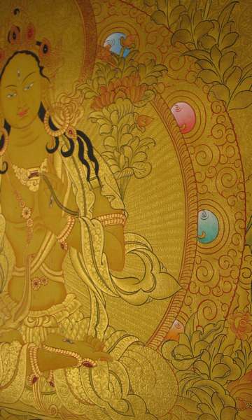 Tibetan Thangka Of White Tara, [24k Real Gold]