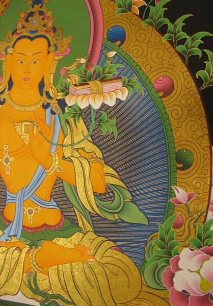 Tibetan Thangka Of Manjushri, [24k Real Gold]