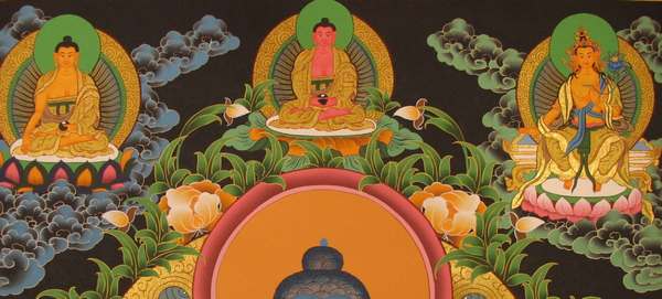 Tibetan Thangka Of Medicine Buddha, [24k Real Gold]