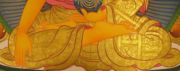 Tibetan Thangka Of Shakyamuni, [24k Real Gold]