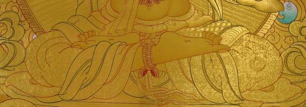 Tibetan Thangka Of Manjushri, [24k Real Gold]