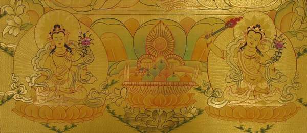 Tibetan Thangka Of Manjushri, [24k Real Gold]