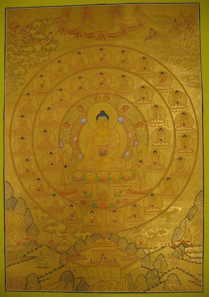 [hq] Tibetan Thangka Of 35 Buddhas Sethi, [24k Real Gold]