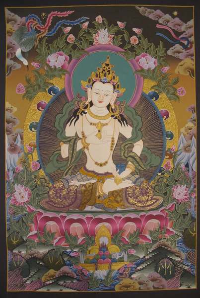 Tibetan Thangka Of Vajrasattva Single, [24k Real Gold]