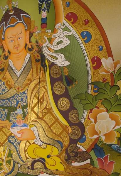 Tibetan Thangka Of Guru Rinpoche, [24k Real Gold]