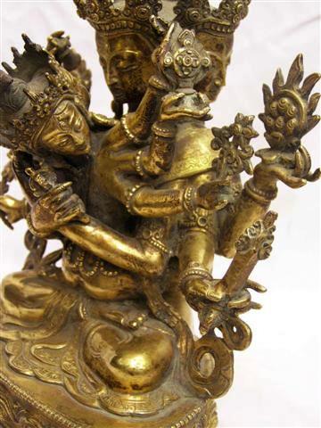 Copper Statue Of Guhyasamaja [full Fire Gold Plated], [antique Finishing]