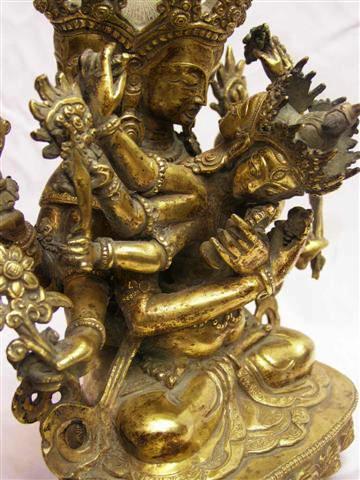 Copper Statue Of Guhyasamaja [full Fire Gold Plated], [antique Finishing]