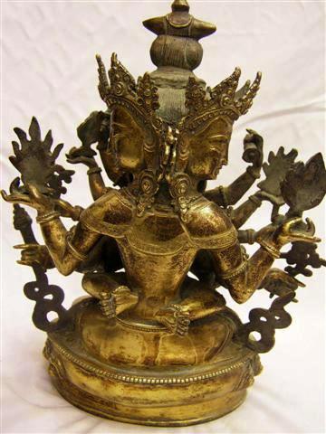 Copper Statue Of Guhyasamaja [full Fire Gold Plated], [antique Finishing]