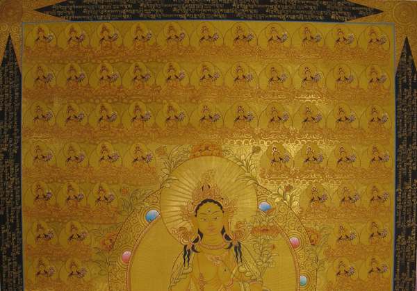 [hq] Tibetan Thangka Of 108 White Tara, [24k Real Gold]