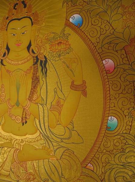 [hq] Tibetan Thangka Of 108 Chengrezig, [24k Real Gold]