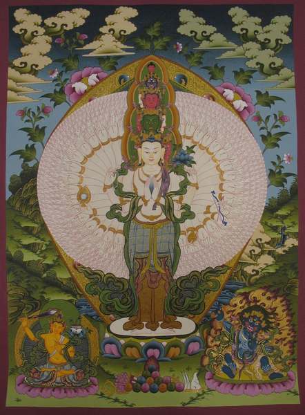 Tibetan Thangka Of Lokeshvara, [24k Real Gold]