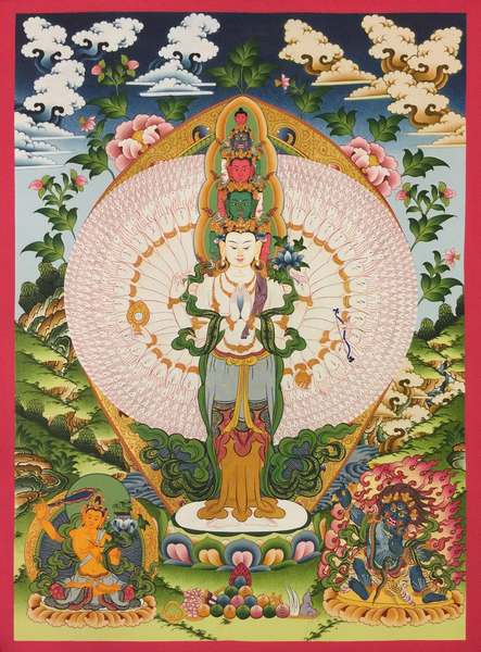 Tibetan Thangka Of Lokeshvara, [24k Real Gold]