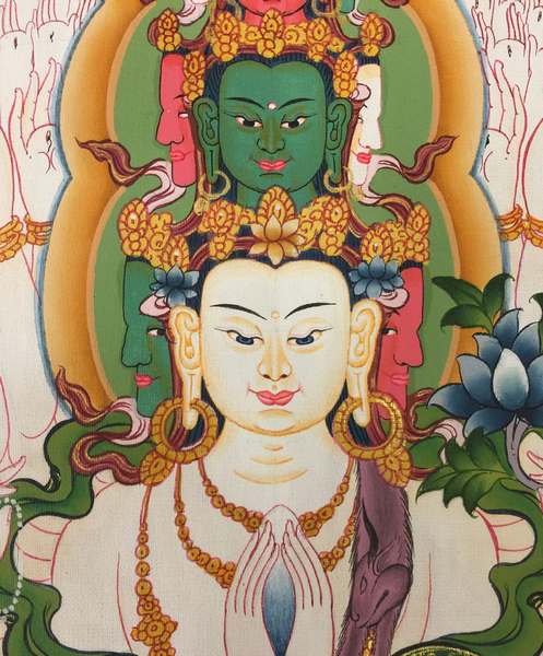 Tibetan Thangka Of Lokeshvara, [24k Real Gold]