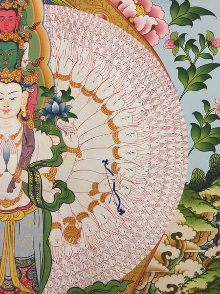 Tibetan Thangka Of Lokeshvara, [24k Real Gold]