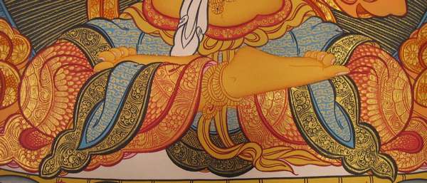 Tibetan Thangka Of Manjushri, [24k Real Gold]