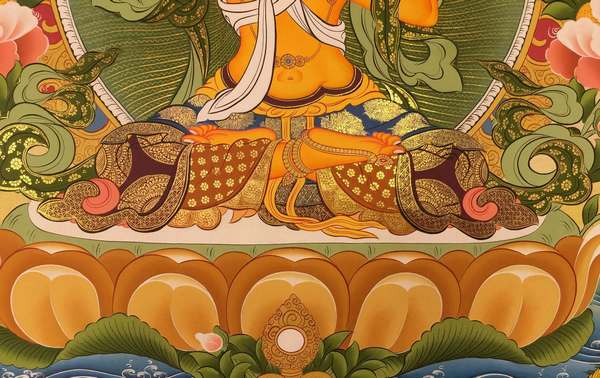 Tibetan Thangka Of Manjushri, [24k Real Gold]