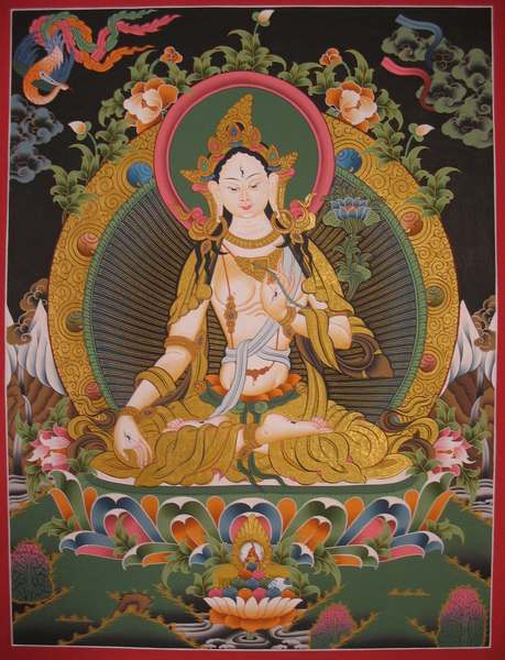 Tibetan Thangka Of White Tara, [24k Real Gold]