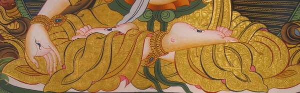 Tibetan Thangka Of White Tara, [24k Real Gold]