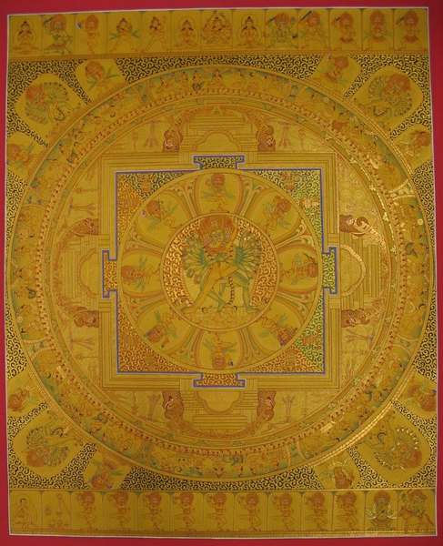 [hq] Tibetan Thangka Of Hey Vajra Mandala, [24k Real Gold]