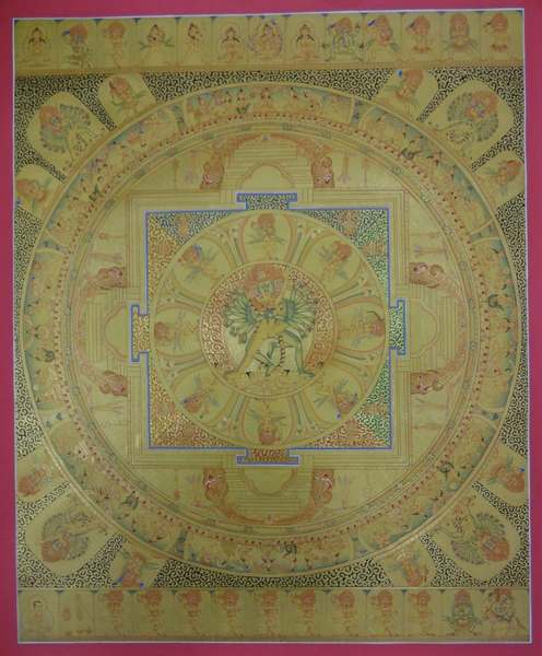 [hq] Tibetan Thangka Of Hey Vajra Mandala, [24k Real Gold]